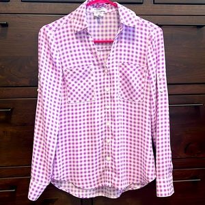 Express slim portifino blouse XS mini checkered WHITE AND PURPLE
